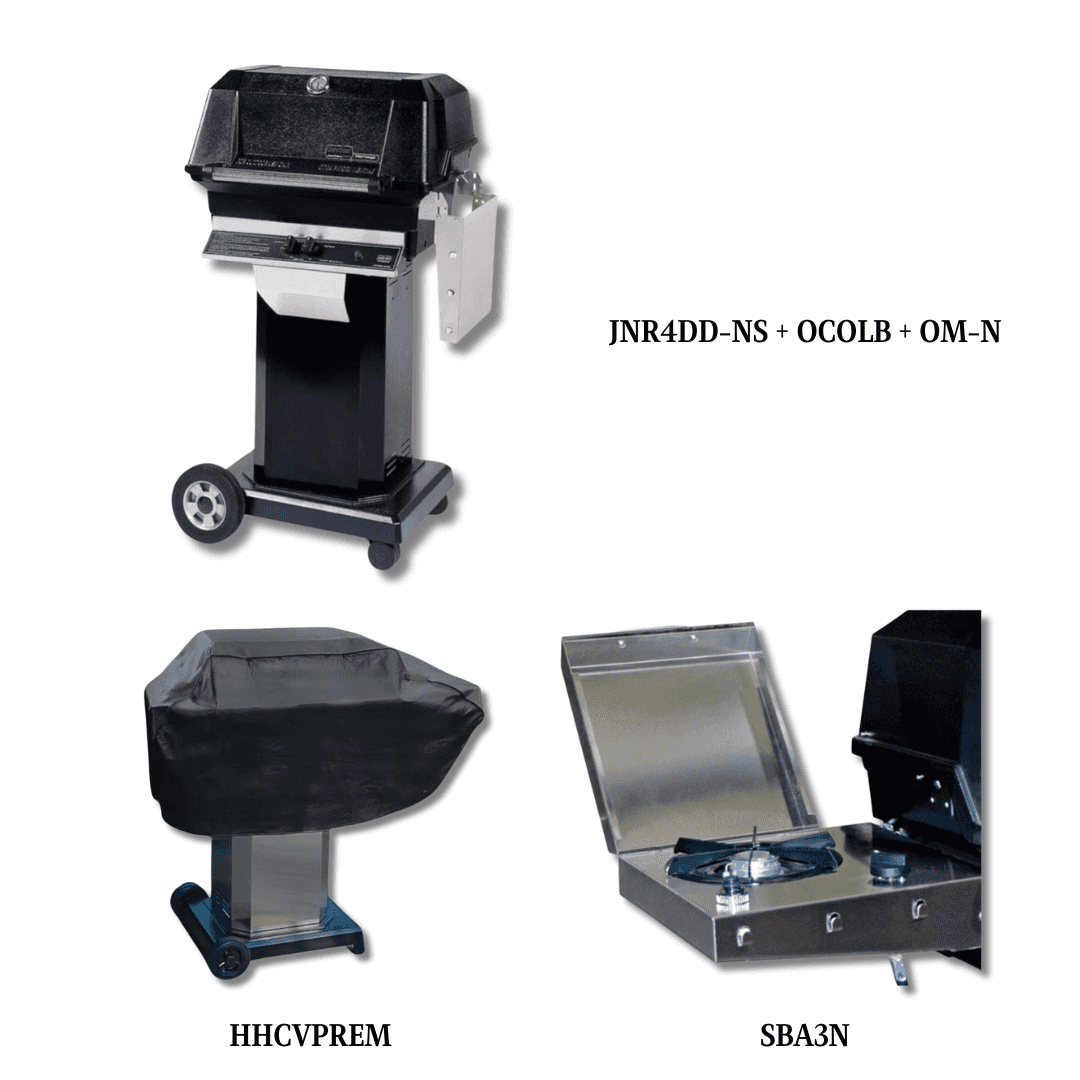 MHP JNR4DD Natural Gas with Sear Magic Grids on Black Cart Grill with Cover and Single side burner - PCKG-JNR4DD-NS - image 1