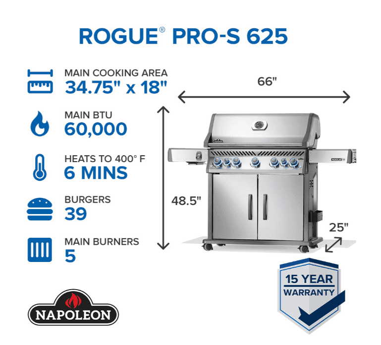 Napoleon Rogue® PRO-S 625 RSIB with Infrared Side and Rear Burner 5 Burners LP- RPS625RSIBPSS-2 - image 2