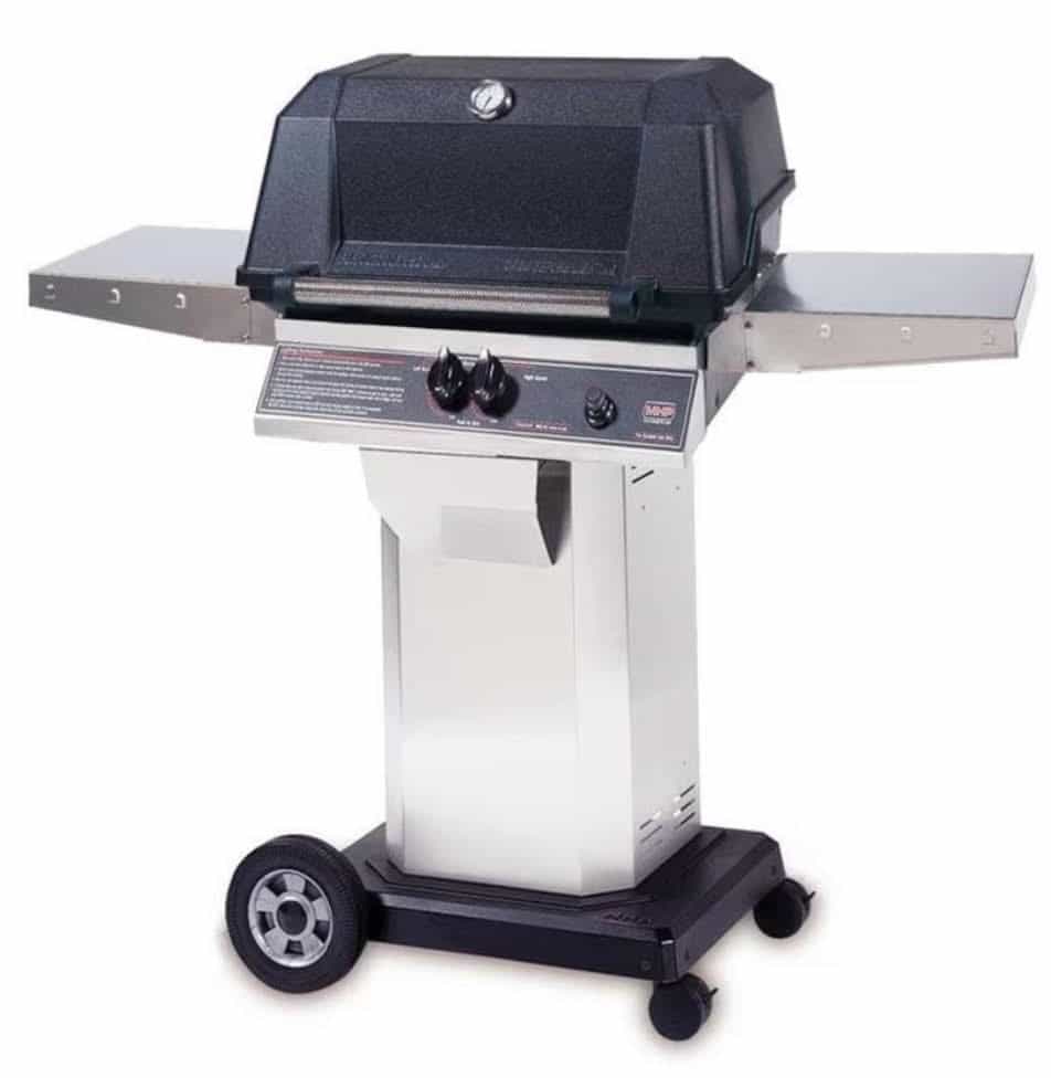 MHP WNK4DD - 57-Inch 2-Burner Stainless Cart Grill with Stainless Steel Shelves and Stainless Grids - Natural Gas - WNK4DD-N + OCOL + OM-N - image 1