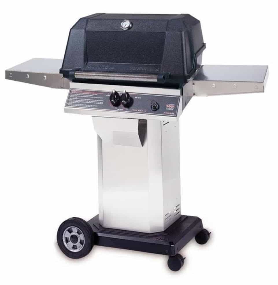 MHP WNK4DD - 57-Inch 2-Burner Stainless Cart Grill with Stainless Steel Shelves and Sear Magic Grids - Liquid Propane Gas - WNK4DD-PS + OCOL + OM-P - image 1