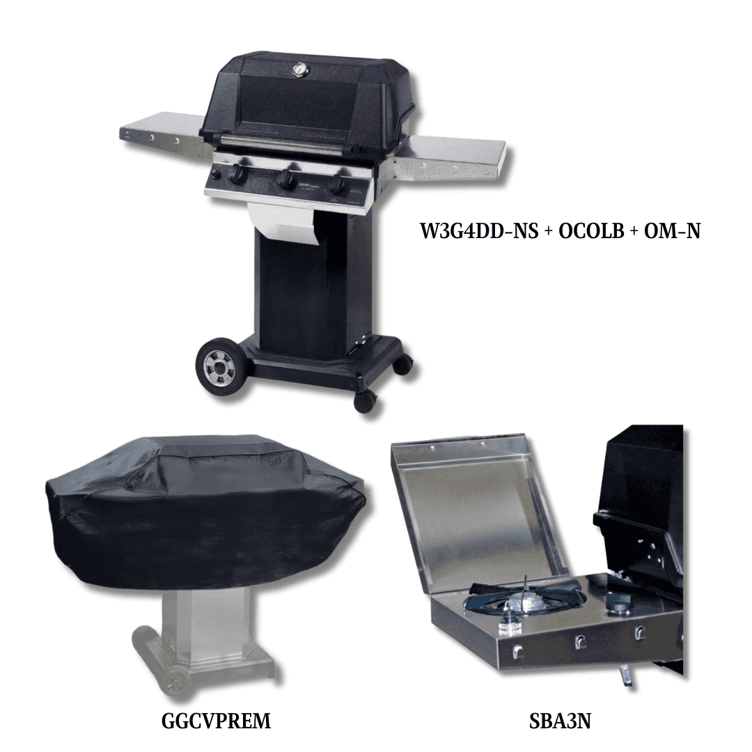 MHP W3G4DD Natural Gas with Sear Magic Grids on Black Cart Grill  with Cover and Single Side Burner - PCKG3-W3G4DD-NS - image 1