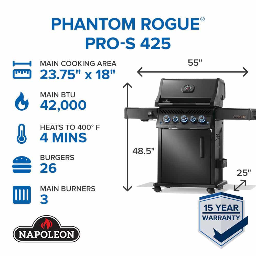 Napoleon Rogue PRO-S Phantom 425 3-Burner Natural Gas Grill w/ Side Burner & SafetyGlow - RPS425RSIBNK-2-PHM - image 2