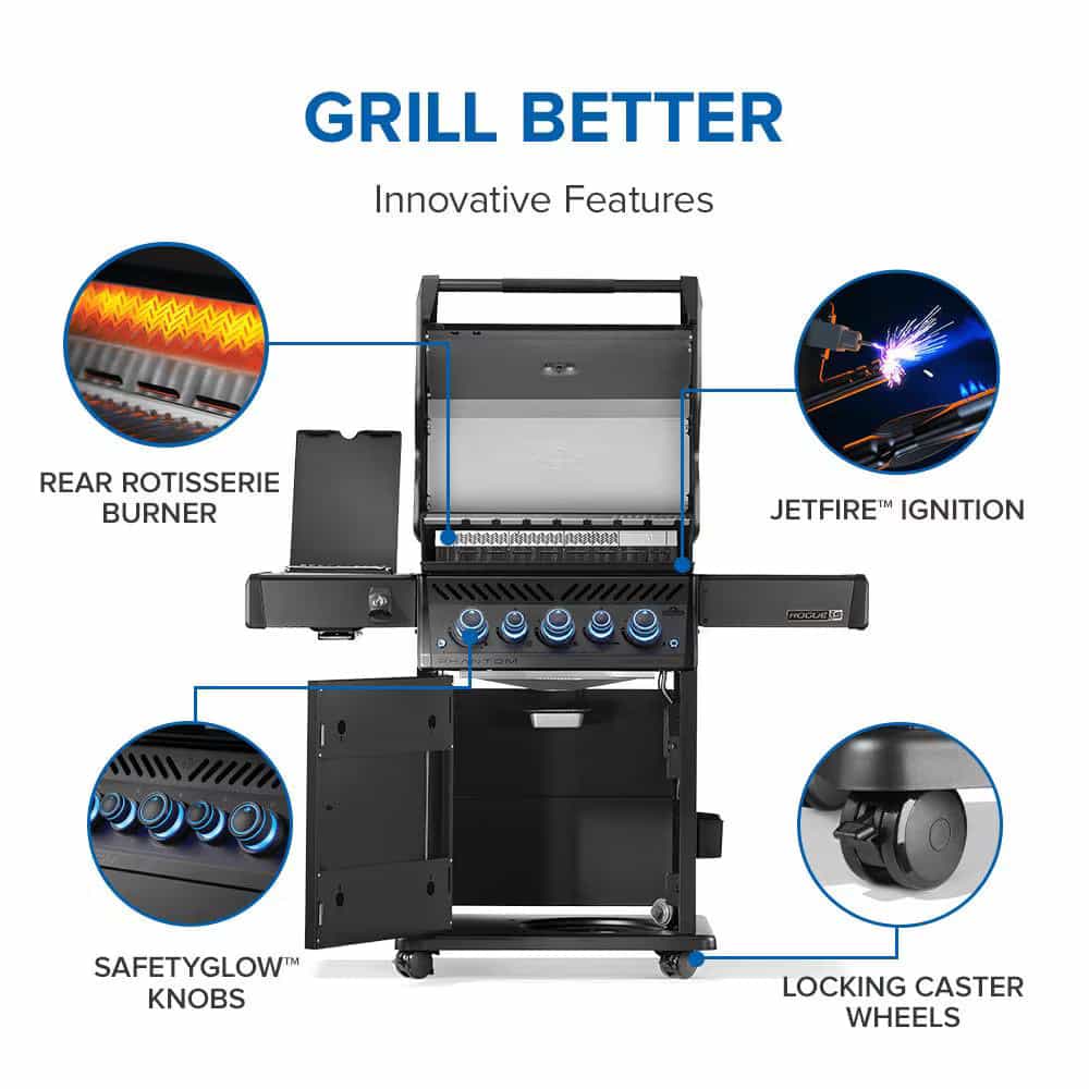 Napoleon Rogue PRO-S Phantom 425 3-Burner Natural Gas Grill w/ Side Burner & SafetyGlow - RPS425RSIBNK-2-PHM - image 4