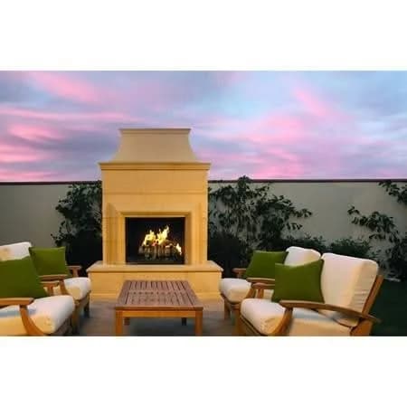 American Fyre Designs 95 Inch Vented Free-Standing Outdoor Cordova Fireplace, 16 Inch Rectangle Bullnose, Hearth and Body, Cafe Blanco, Key Value on the LEFT/Gas Source out the BACK- 022-20-A-CB-LBC - image 3
