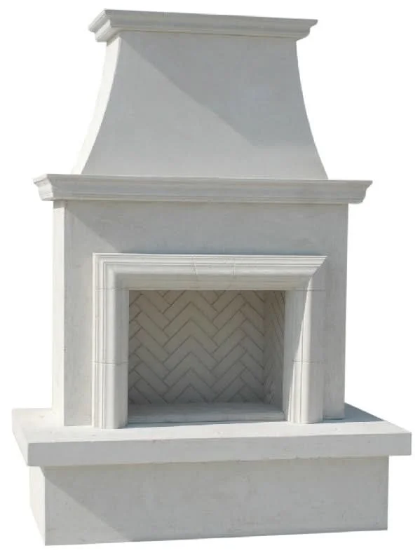 American Fyre Designs 91 Inch Vented Free-Standing Outdoor Contractor's Model with Moulding Fireplace - White Concrete- 045-11-A-WC-RBC