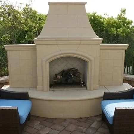 American Fyre Designs 87 Inch Vent-Free Free-Standing Outdoor Grand Phoenix Fireplace with Extended Bullnose Hearth, Hearth Only, Cafe Blanco, Key Value on the RIGHT/Gas Source UNDERNEATH- 118-05-H-CB-RUC - image 3