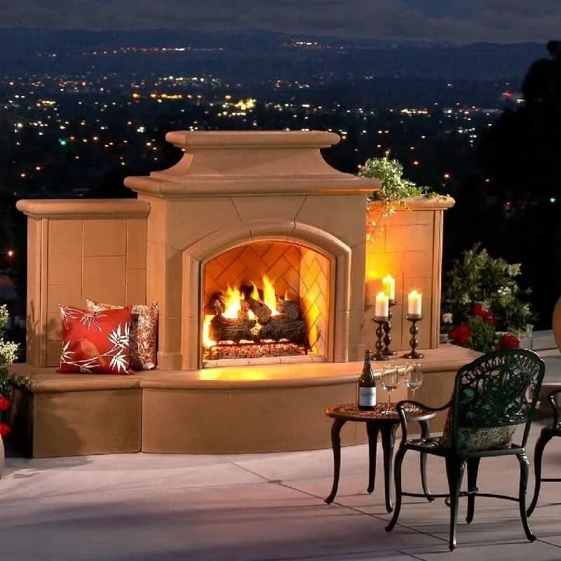 American Fyre Designs 67 Inch Vent-Free Free-Standing Outdoor Grand Mariposa Fireplace with Extended Bullnose Hearth, Hearth Only, Cafe Blanco, Key Value on the LEFT/Gas Source UNDERNEATH- 168-05-H-CB-LUC - image 2