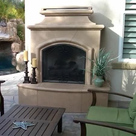 American Fyre Designs 67 Inch Vent-Free Free-Standing Outdoor Mariposa Fireplace, 16 Inch Radiused Bullnose, Hearth and Body, Cafe Blanco, Key Value on the LEFT/Gas Source out the BACK- 173-01-A-CB-LBC - image 3