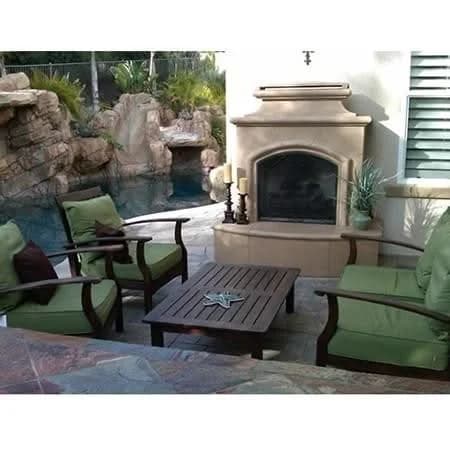 American Fyre Designs 67 Inch Vent-Free Free-Standing Outdoor Mariposa Fireplace, 16 Inch Radiused Bullnose, Hearth and Body, Cafe Blanco, Key Value on the LEFT/Gas Source out the BACK- 173-01-A-CB-LBC - image 4