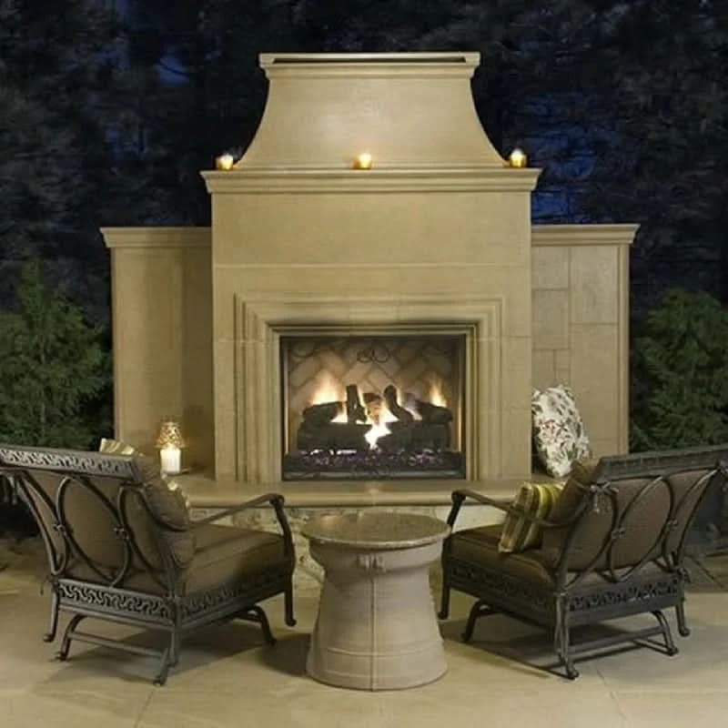 American Fyre Designs 95 Inch Vent-Free Free-Standing Outdoor Grand Cordova Fireplace with Rectangle Extended Bullnose Hearth, Hearth Only, Cafe Blanco, Key Value on the LEFT/Gas Source out the BACK- 182-35-H-CB-LBC - image 2