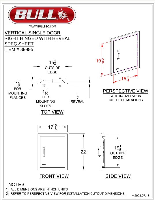Bull Vertical Stainless Steel Access Door w/ Reveal - 89995 (Old Sku 89975) - image 5