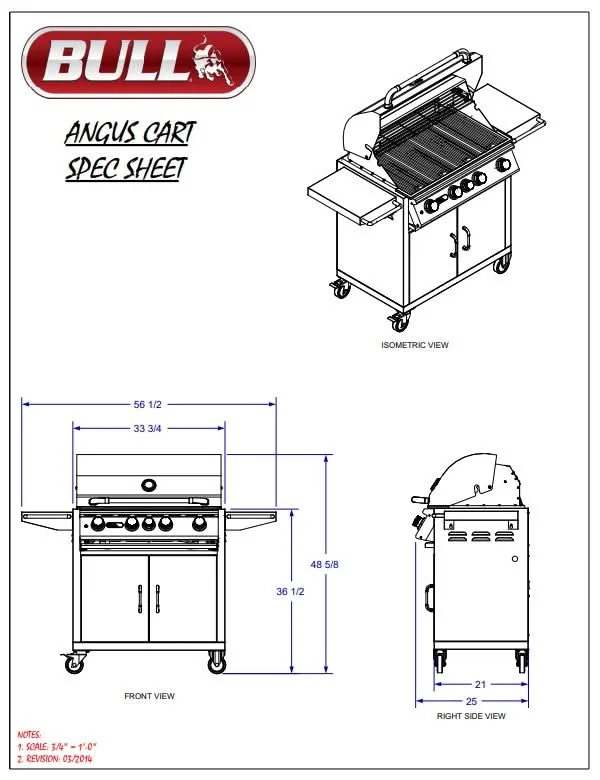 Bull Angus - 30-Inch 4-Burner Freestanding Grill Cart - Liquid Propane Gas with Lights - 44000 - image 4