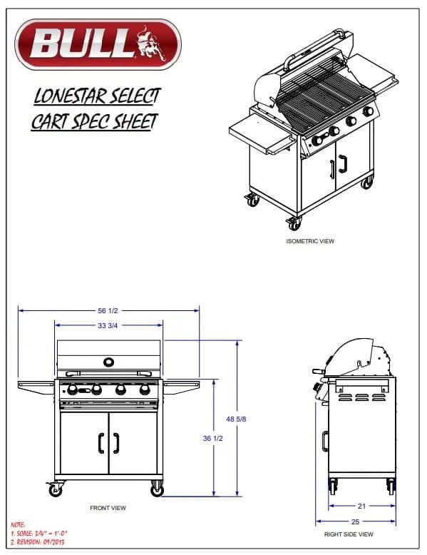 Bull Lonestar Select - 30-Inch 4-Burner Freestanding Grill Cart - Natural Gas - 87002 - image 4