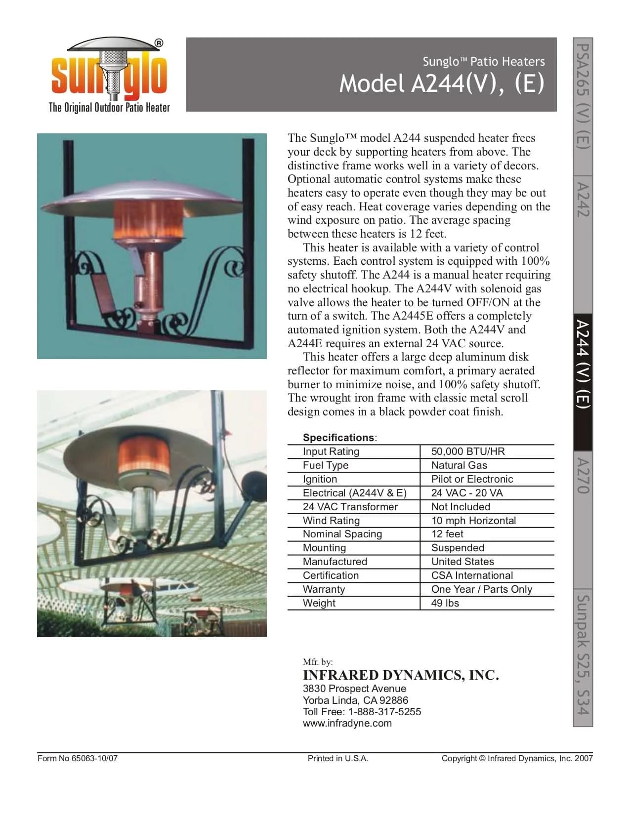Sunglo Hanging Patio Heater with Electronic Ignition - A244VE - image 2
