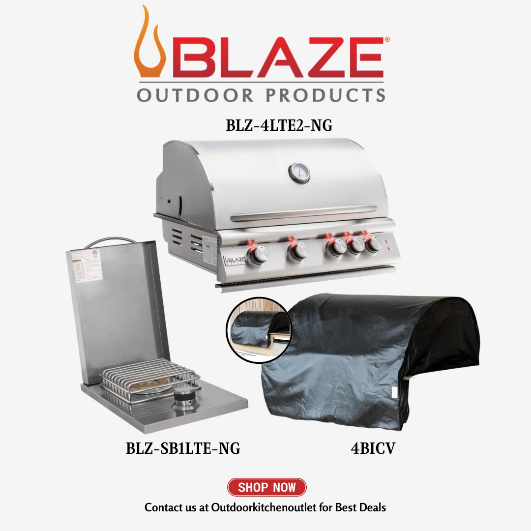 Blaze Outdoor Basic Package LTE 32-inch 4 Burner Grill with Single Side Burner and Cover NG