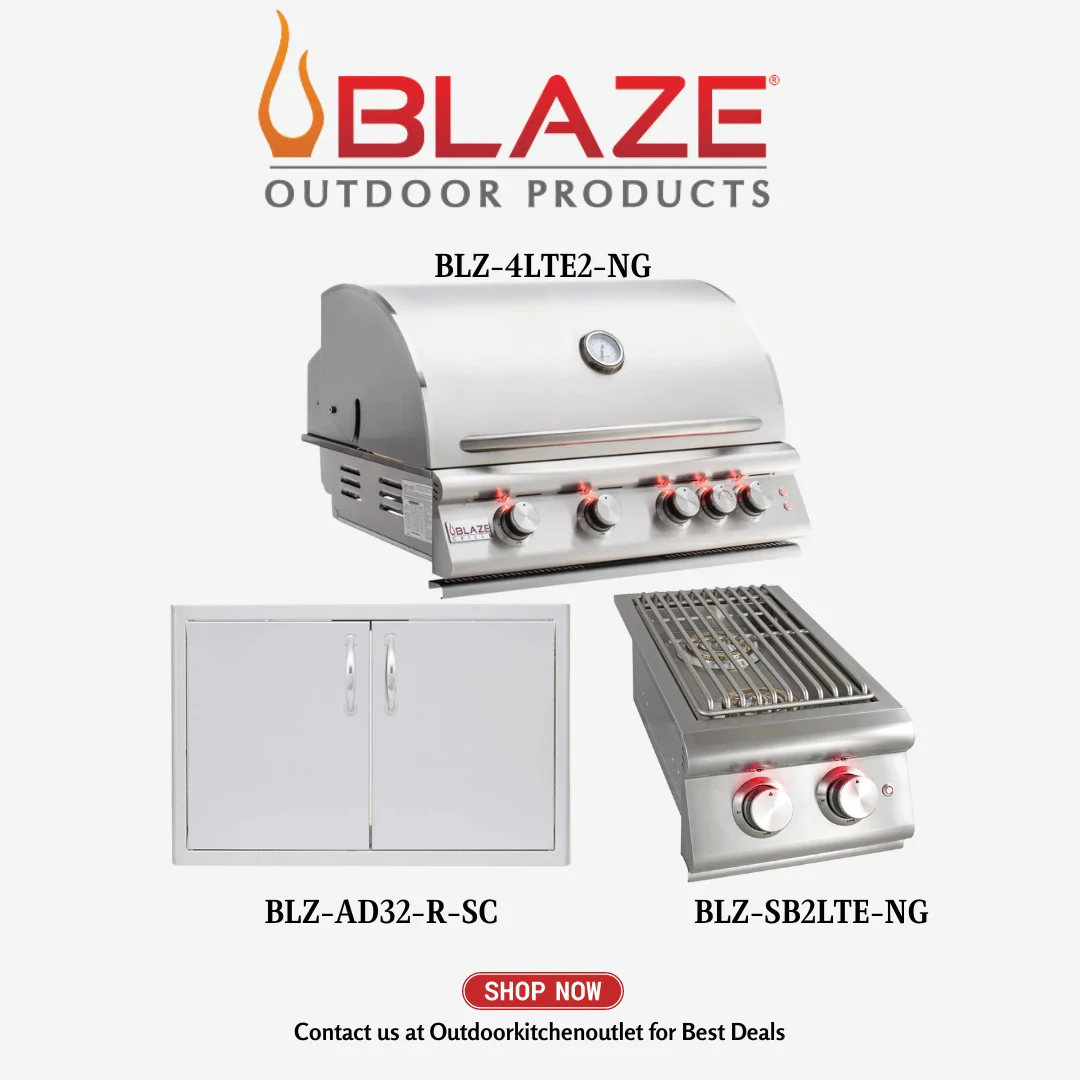 Blaze Outdoor Basic Package LTE 32-inch 4 burner Grill with Stainless Steel Access Door and Side Burner NG