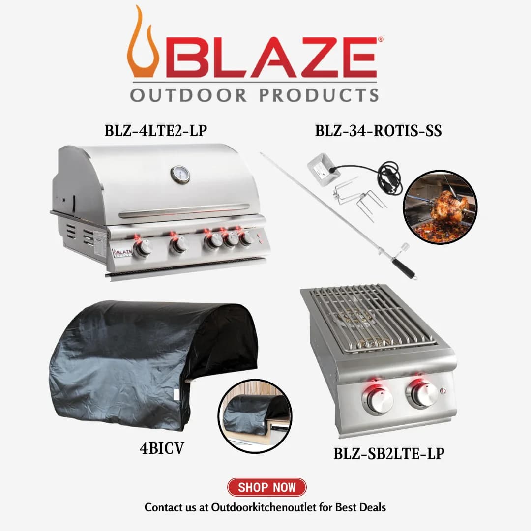 Blaze Outdoor Standard Package LTE 32-inch 4 Burner Grill with Rotisserie, Cover and Side Burner LP