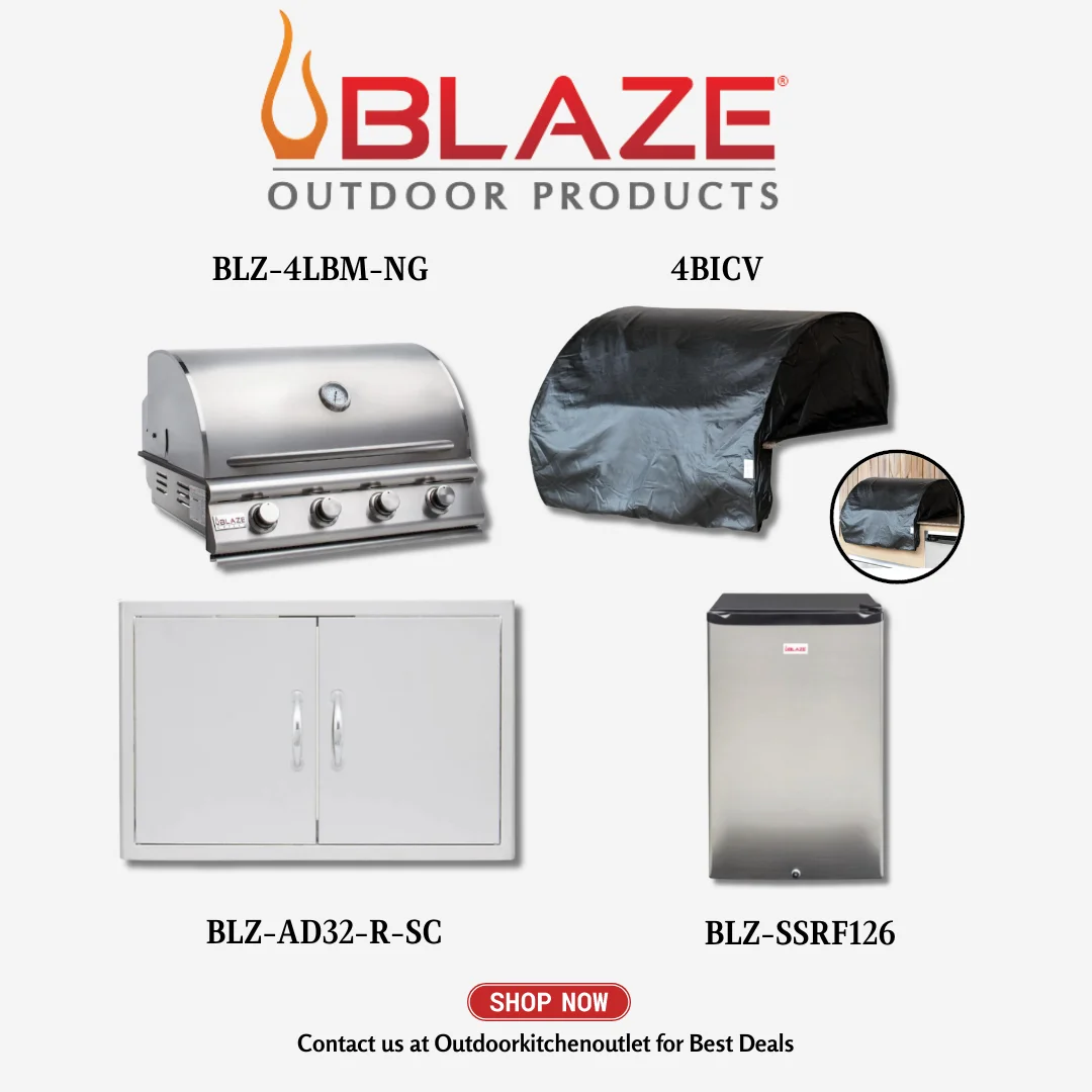 Blaze Outdoor Standard Package Prelude 32-inch 4 Burner Grill with Cover, Stainless Steel Access Door and Refrigerator NG