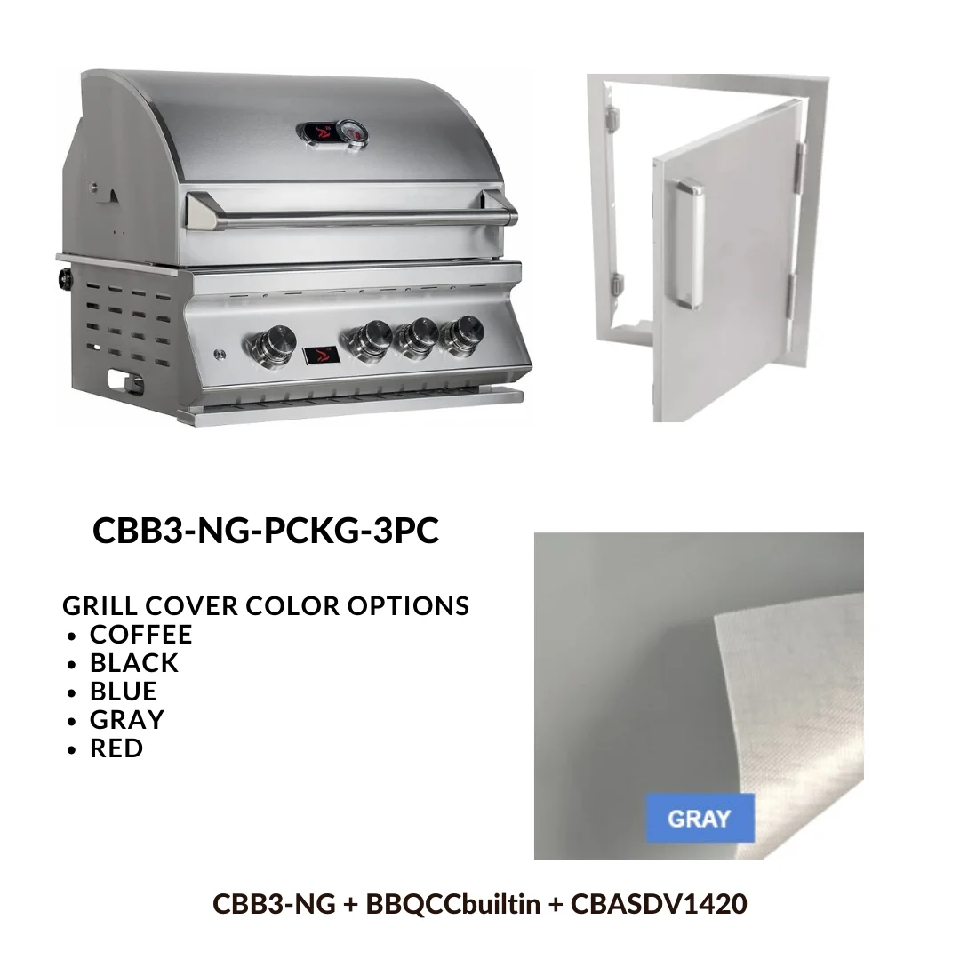Whistler Basic Package 3 burner Built-in gas Grill with Stainless Steel Access door and Custom Grill cover with 5 year warranty NG