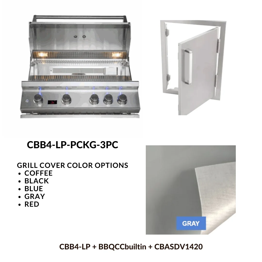 Whistler Basic Package 4 burner Built-in gas Grill with Stainless Steel Access door and Custom Grill cover with 5 year warranty LP