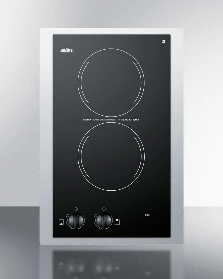 Summit 15 Wide 230V 2-Burner Radiant Cooktop Black - CR2220TK15