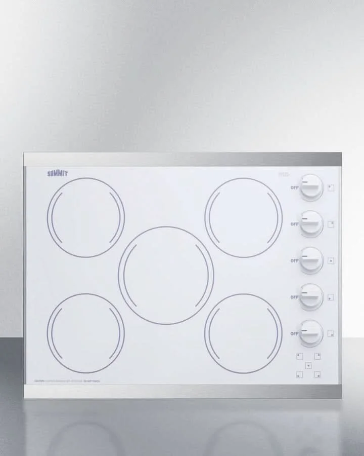 Summit 27 Wide 230V 5-Burner Radiant Cooktop White - CRS5B14W