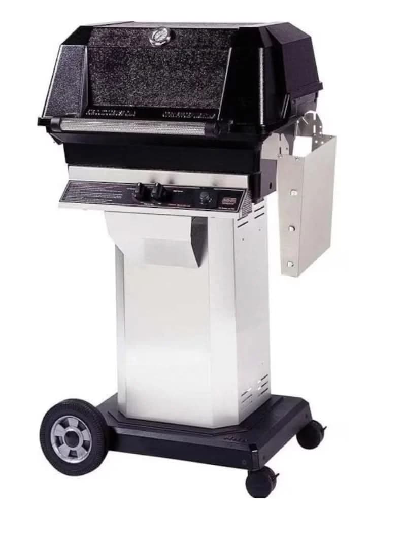 MHP JNR4DD - 37-Inch 2-Burner Stainless Cart Grill with Stainless Steel Shelves and SearMagic Grids - Liquid Propane Gas - JNR4DD-PS + OCOL + OM-P