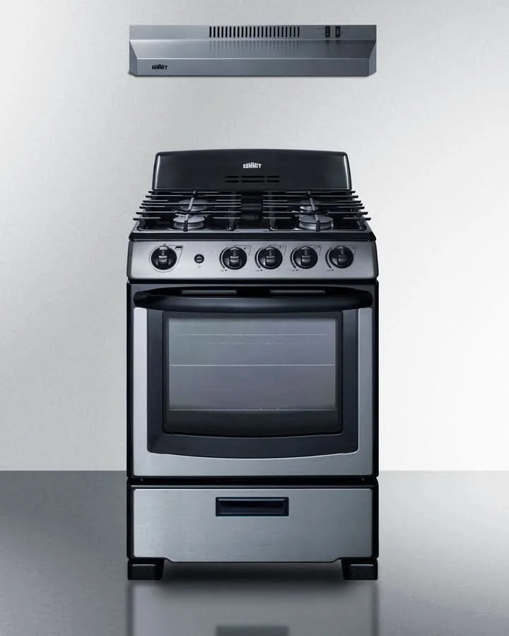 Summit - 24 Wide Gas Range & Convertible Hood - RGH24RSS