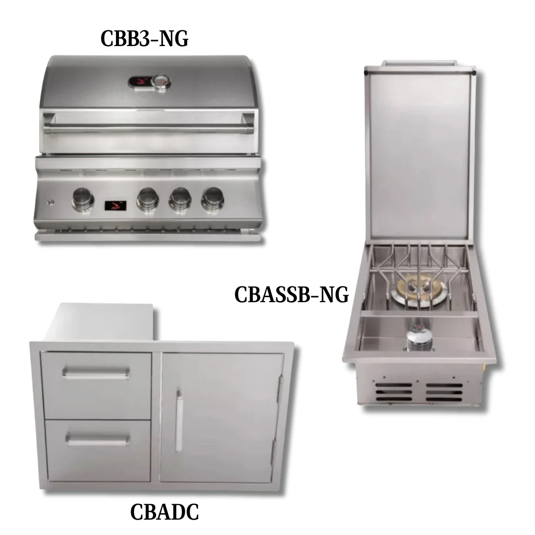 Whistler Bonfire Basic Package Built-in 3 burner Gas Grill with Double Side Burner and Door Drawer Combo NG