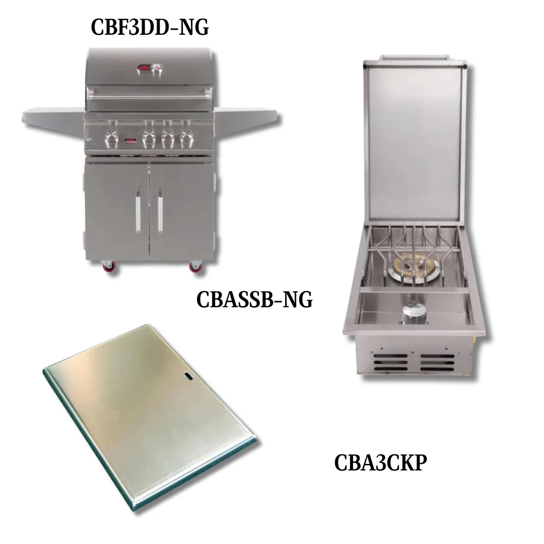 Bonfire Whistler - 28-Inch 3-Burner Freestanding NG Grill with Side Burner and Griddle Plate - PCKG1CBF3DD-NGSBGP