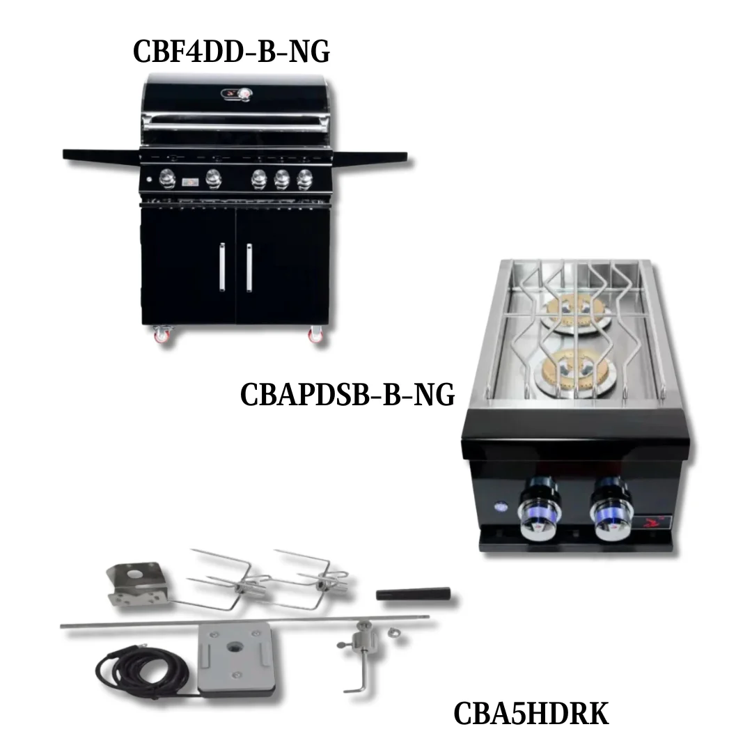 Bonfire Whistler Black Series - 34 - Inch 4-Burner Freestanding NG Grill with Infrared Rear Burner with Side Burner and Rotisserie Kit