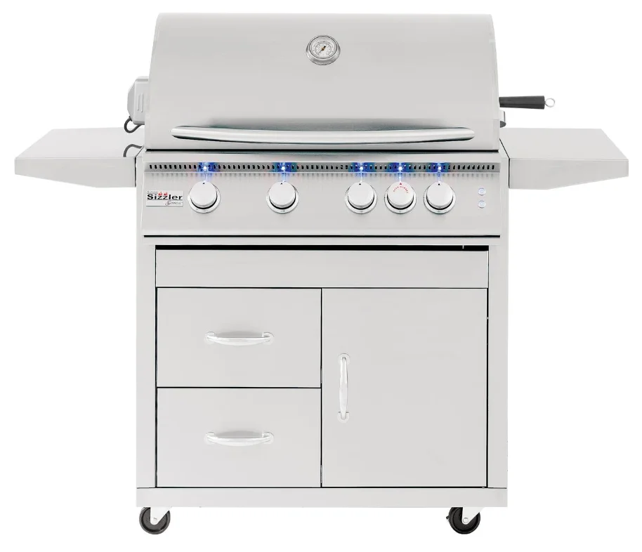 Summerset Sizzler Pro - 32-Inch 4-Burner Freestanding Grill with Rear Infrared Burner - Liquid Propane Gas - SIZPRO32-LP + CART-SIZ32-DC