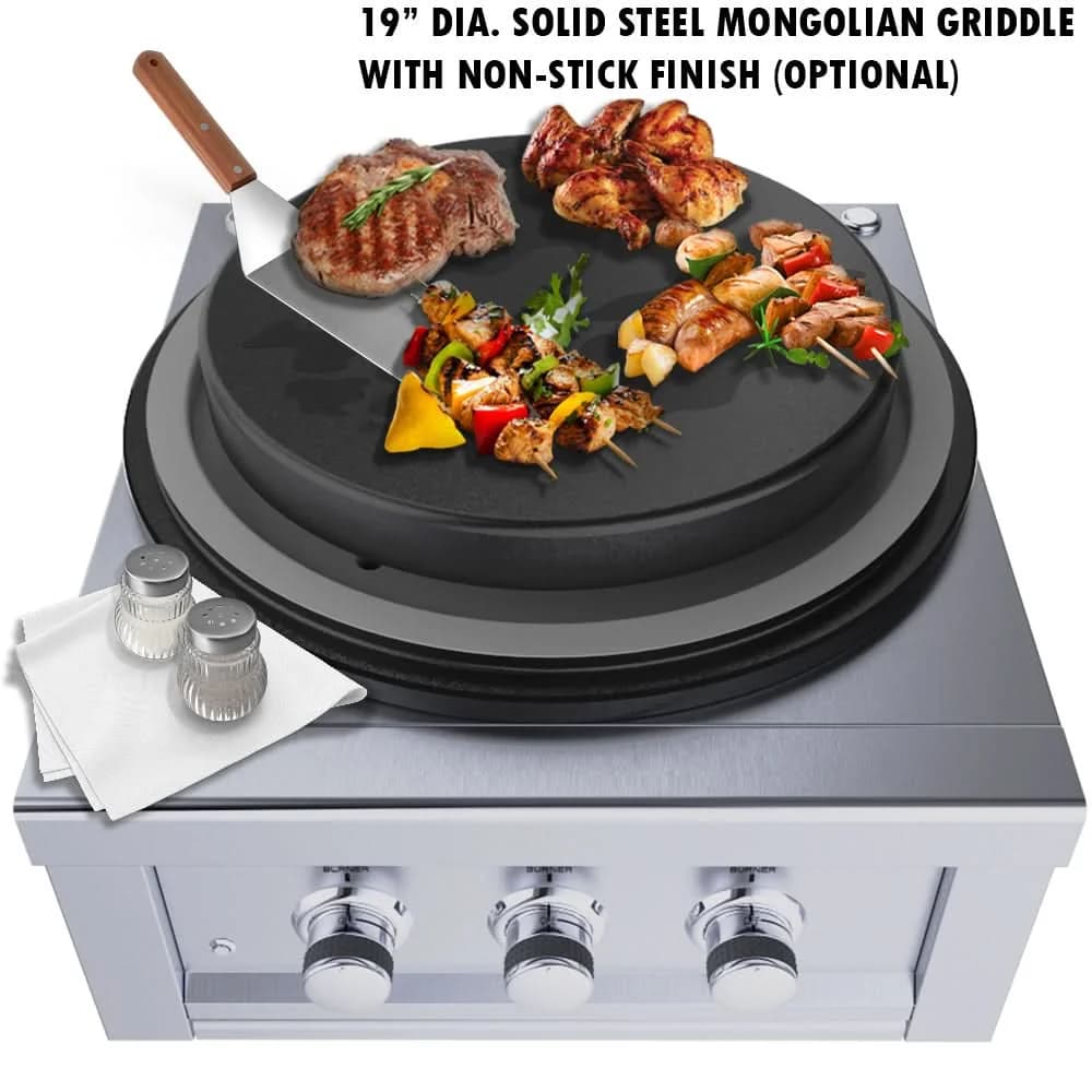 Sunstone 19 DIA. Solid Steel Flat Top Griddle w/non Stick Finish & Powder Coated Oil Pan - SUN24PCB-GRIDDLE - image 2