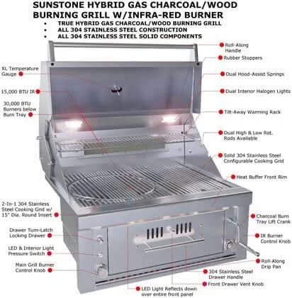 Sunstone - 30-Inch 3-Burner Built-In Grill Hybrid - Liquid Propane Gas - SUNCHSZ30IR-LP - image 2