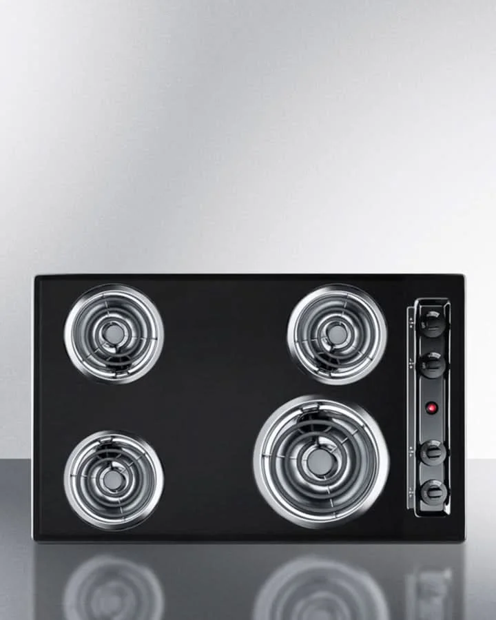 Summit 30 Wide 4-Burner Coil Cooktop Black - TEL05