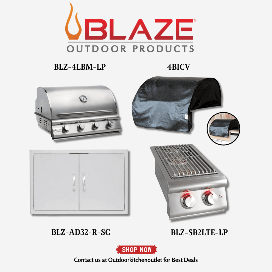 Blaze Outdoor Standard Package Prelude 32-inch 4 Burner Grill with Cover, Stainless Steel Access Door and Double Side Burner LP