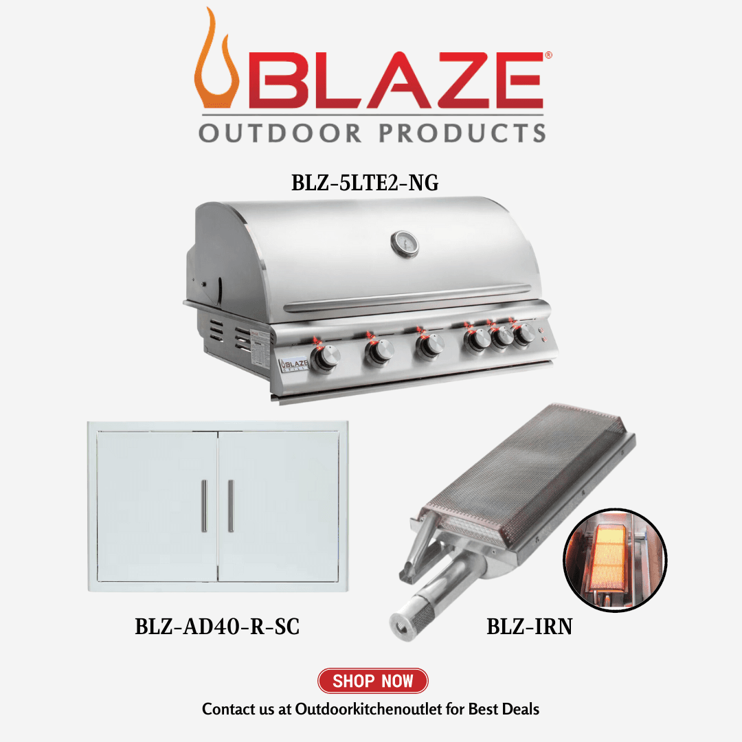 Blaze Outdoor Basic Package LTE Premium 40-inch 5 Burner Grill with Stainless Steel Access Door and Infrared Burner NG