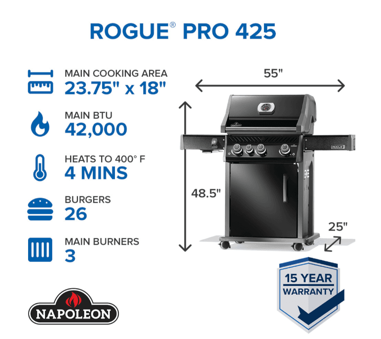 Napoleon Rogue® PRO 425 SIB with Infrared Side Burner 3 Burners LP- RP425SIBPK-2 - image 2