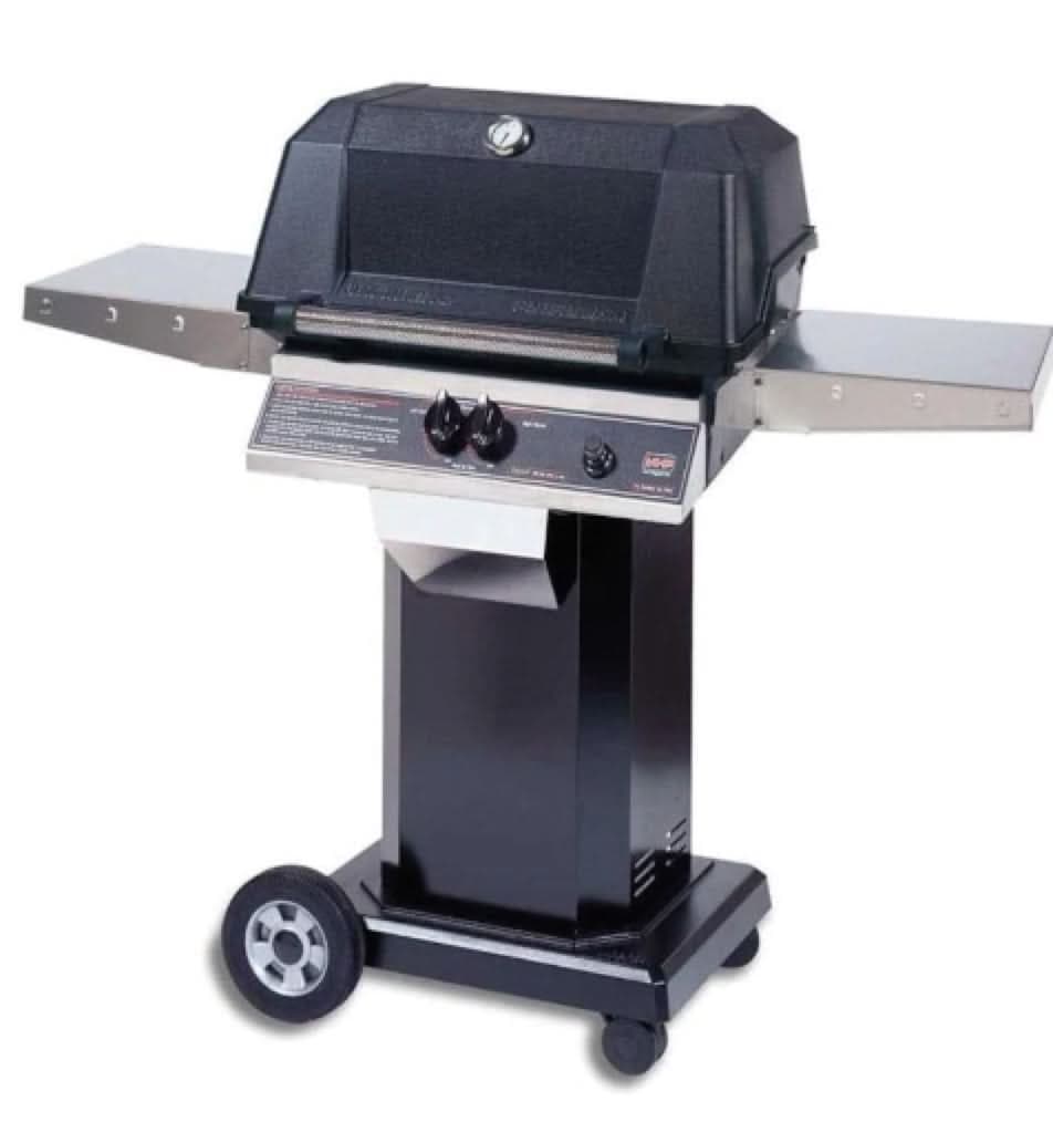 MHP WNK4DD - 57-Inch 2-Burner Black Cart Grill with Stainless Steel Shelves and SearMagic Grids - Natural Gas - WNK4DD-NS + OCOLB + OM-N