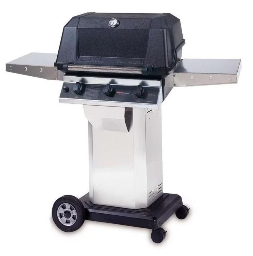 MHP Tri-Burn W3G4DD - 57-Inch 3-Burner on Stainless Cart Grill with SearMagic Grids - Natural Gas - W3G4DD-NS + OCOL + OM-N