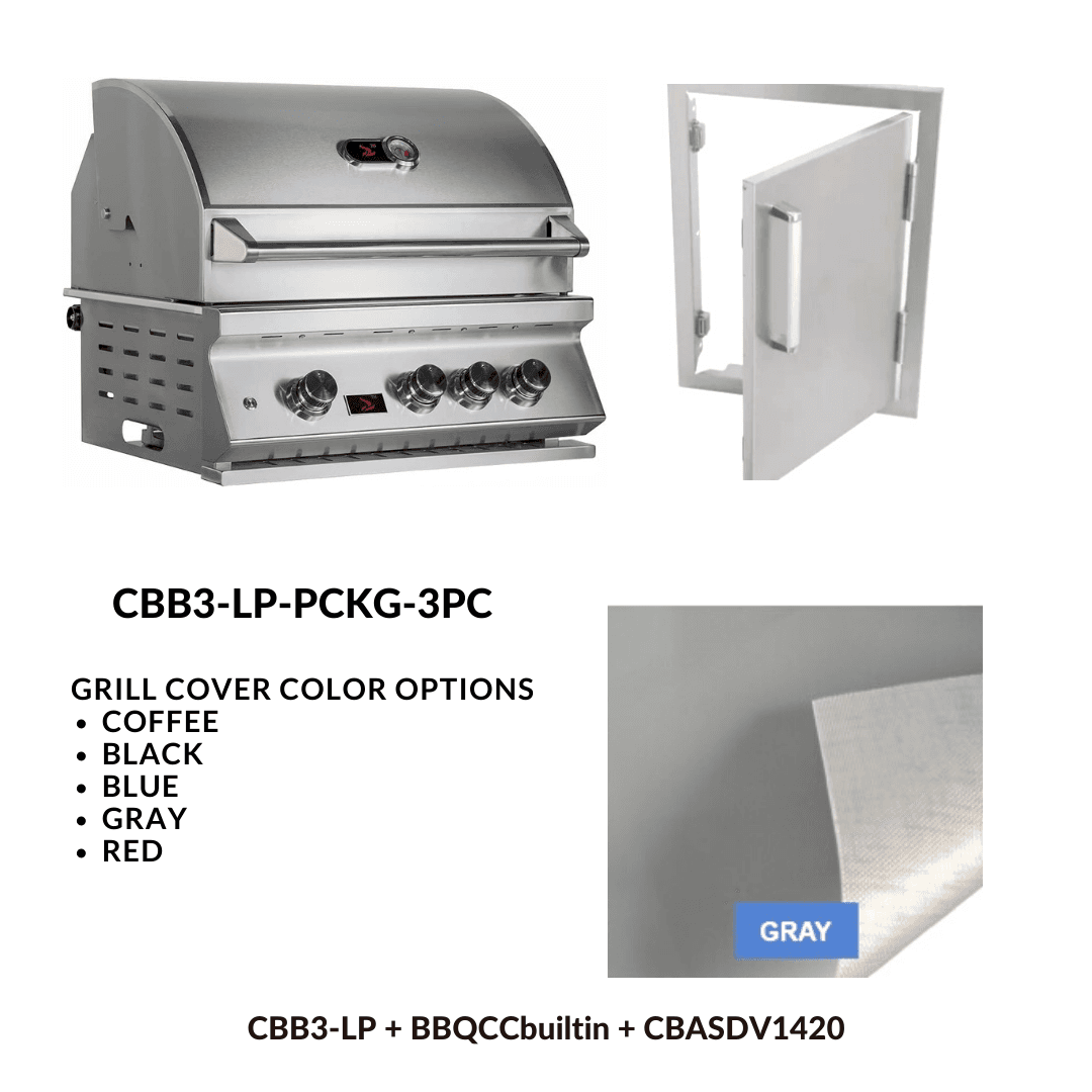Whistler Basic Package 3 burner Built-in gas Grill with Stainless Steel Access door and Custom Grill cover with 5 year warranty LP