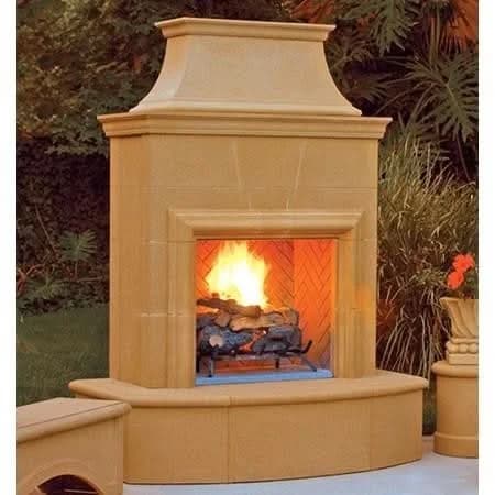 American Fyre Designs 84 Inch Vented Free-Standing Outdoor Petite Cordova Fireplace, 16 Inch Rectangle Bullnose, Hearth and Body, White Concrete, Key Value on the LEFT/Gas Source UNDERNEATH- 025-02-A-WC-LUC