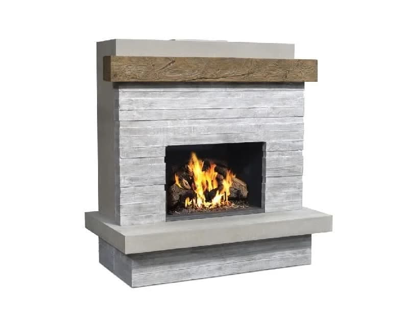 American Fyre Designs 68 1/2 Inch Vent-Free Wall Mount Outdoor Brooklyn Fireplace, French Barrel Oak, Key Value on the RIGHT/Gas Source out the BACK- 150-CG-N-FO-RBC