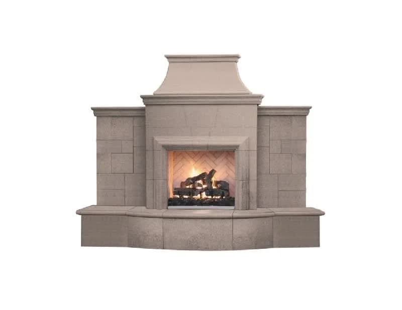 American Fyre Designs 84 3/4 Inch Vent-Free Free-Standing Outdoor Grand Petite Cordova Fireplace with Extended Bullnose Hearth, No Recess, Smoke, Key Value on the LEFT/Gas Source UNDERNEATH- 165-10-N-SM-LUC
