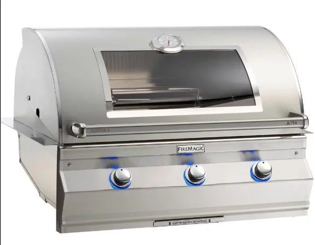 Fire Magic Aurora A790I - 36-Inch 3-Burner Built-In Grill with Magic View Window, Rotisserie and Analog Thermometer - Natural Gas - A790I-8EAN-W