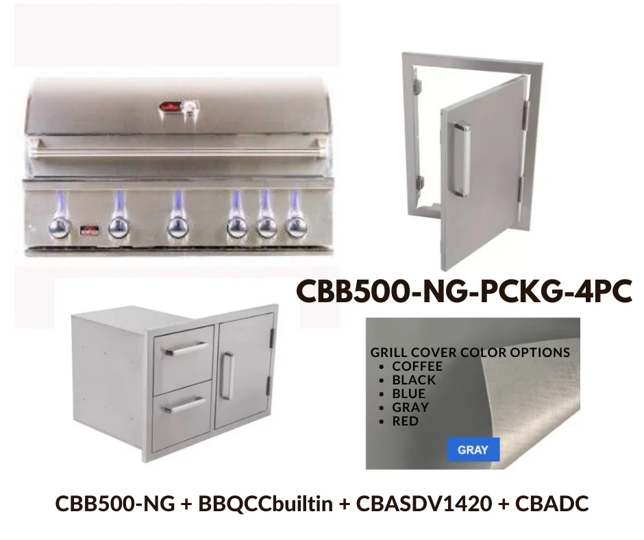 Whistler Standard Package Built-in 5 burner gas Grill with Stainless Steel Access door, Door Drawer Combo and Custom Grill cover with 5 year warranty NG