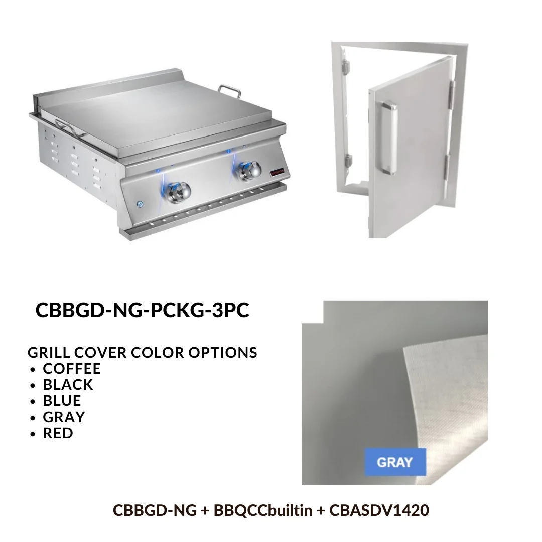 Whistler Basic Package Built-in Gas Griddle with Stainless Steel Access door and Custom Grill cover with 5 year warranty NG