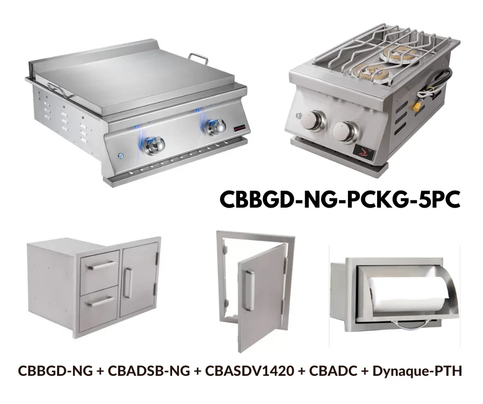 Whistler Standard Package Built-in Gas Griddle with Double Side Burner, Stainless Steel Access door, Door Drawer Combo and Paper Towel Holder NG