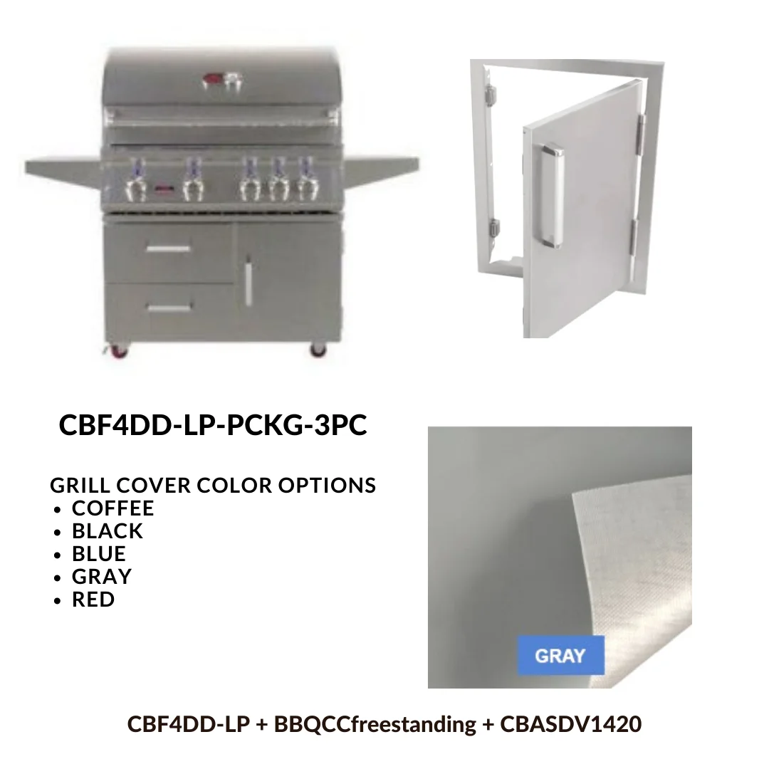Whistler Basic Package 4 burner Freestanding Double Door Cart Gas Grill with Stainless Steel Access door and Custom Grill cover with 5 year warranty LP