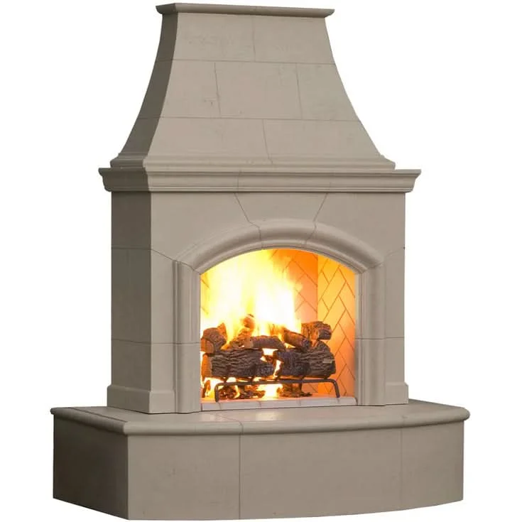 American Fyre Designs 87 Inch Vented Free-Standing Outdoor Phoenix Fireplace, 16 Inch Radiused Bullnose, No Recess, Smoke, Key Value on the RIGHT/Gas Source out the BACK- 017-01-N-SM-RBC